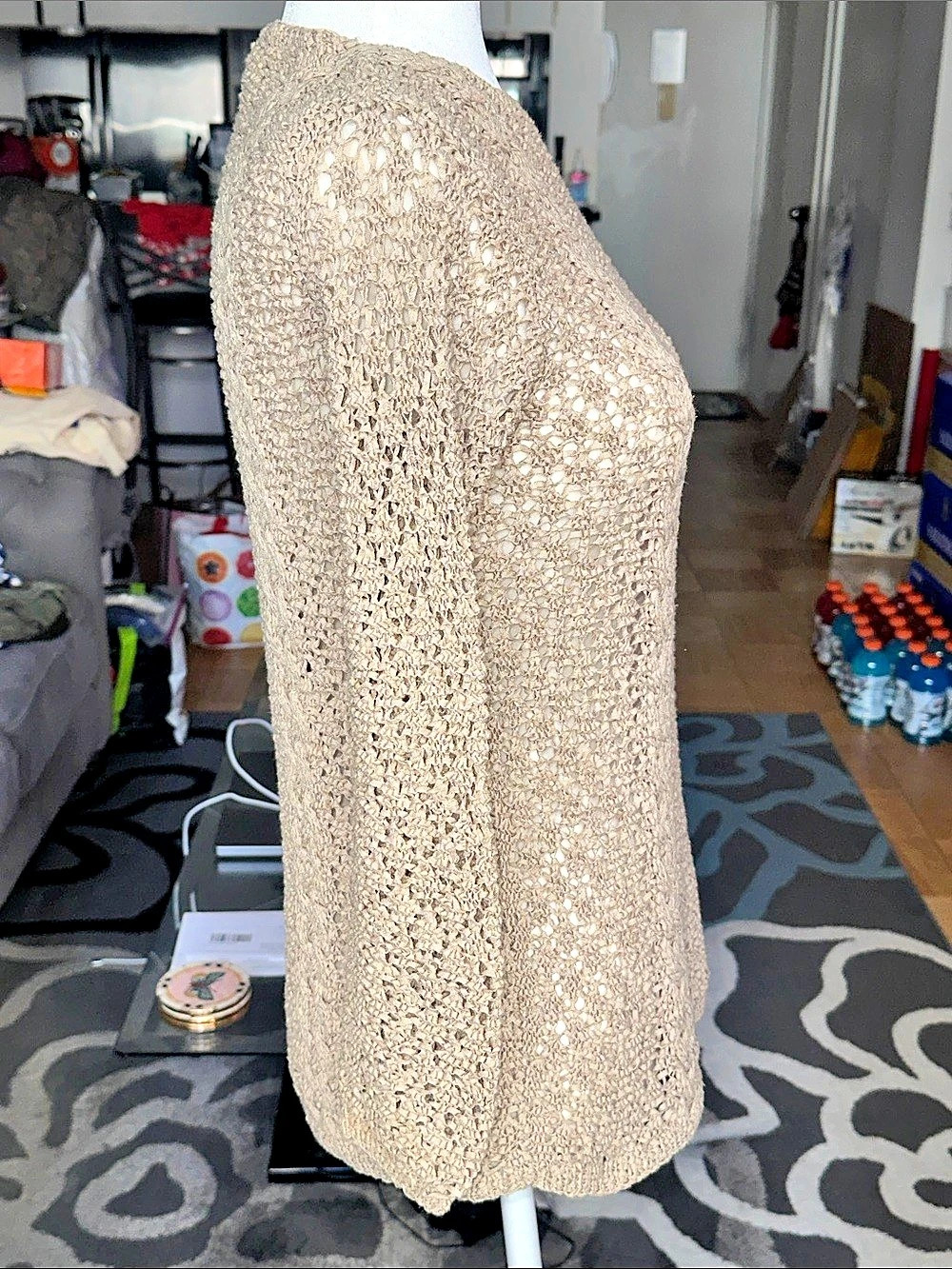 Emanuel Ungaro Liberté Crochet Knit Long Sleeve Top in Beige Size Small - Picture 3 of 5